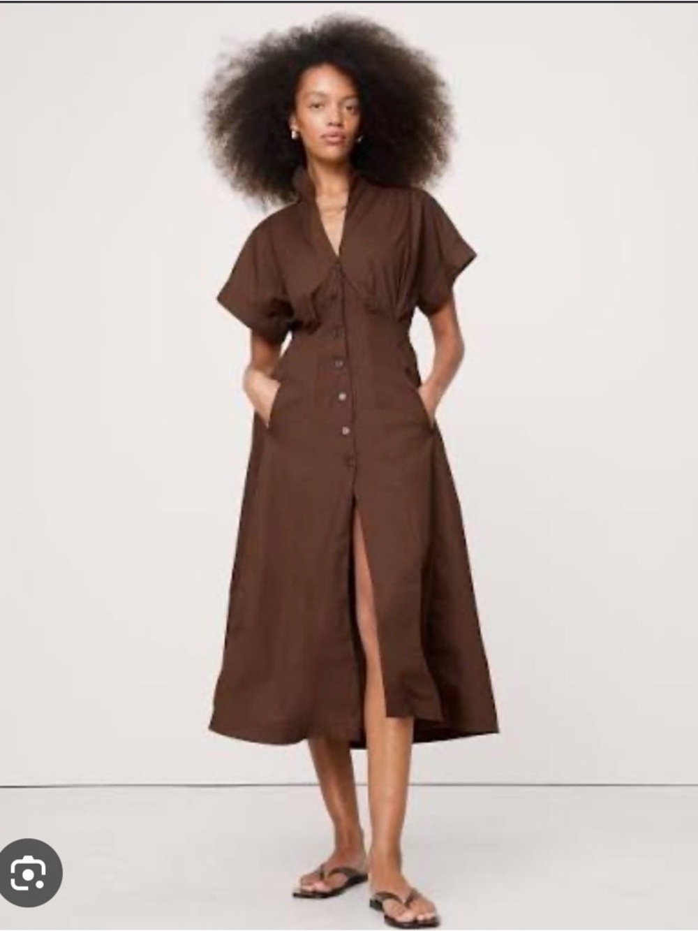 Banana Republic Cotton Poplin Midi-Dress in Espresso Brown